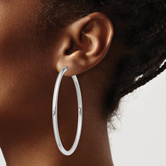 Sterling Silver 925 Rhodium-Plated Endless Hoop Earrings Polished 3mm