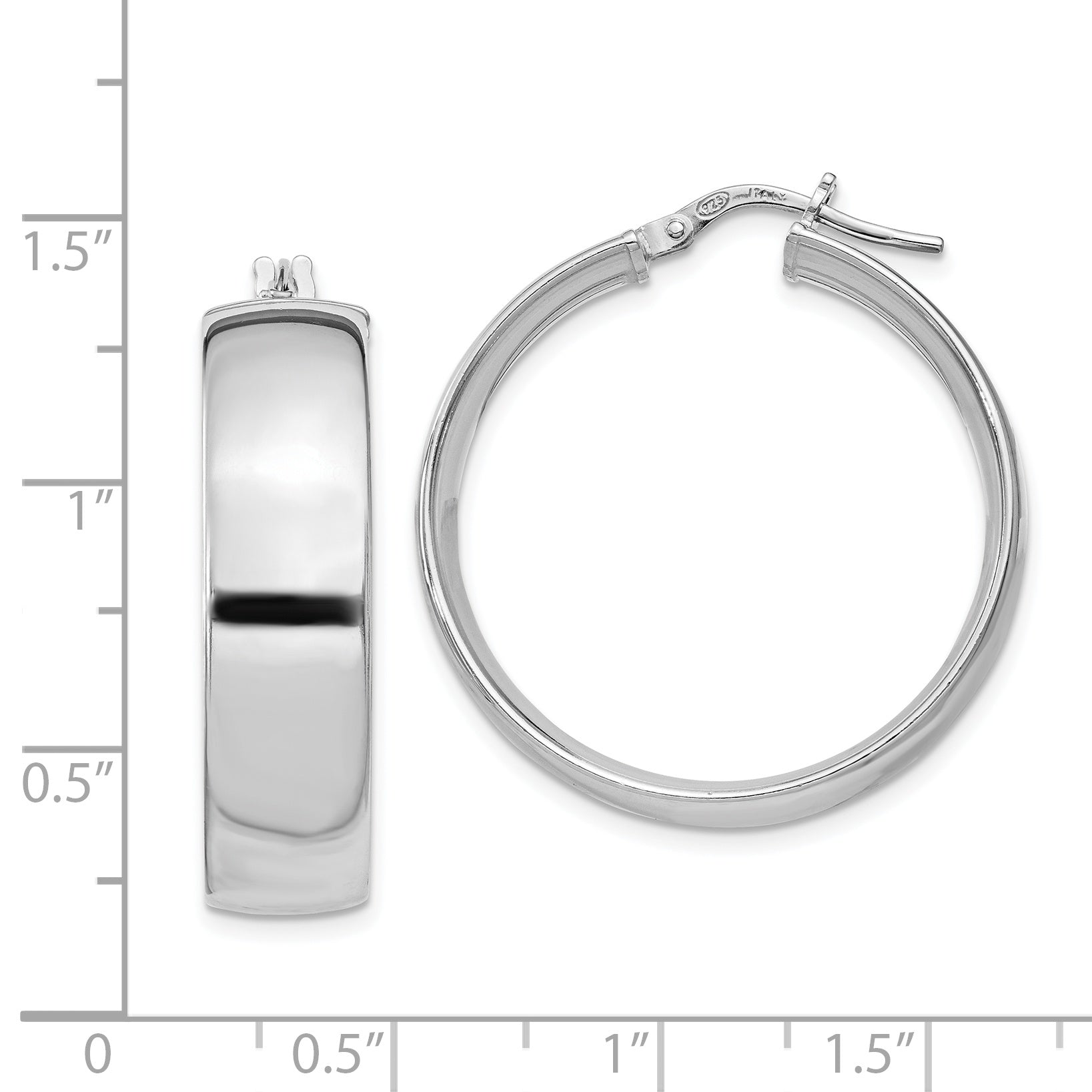Sterling Silver Rhodium-Plated Women’s Hoop Earrings with Polished Finish