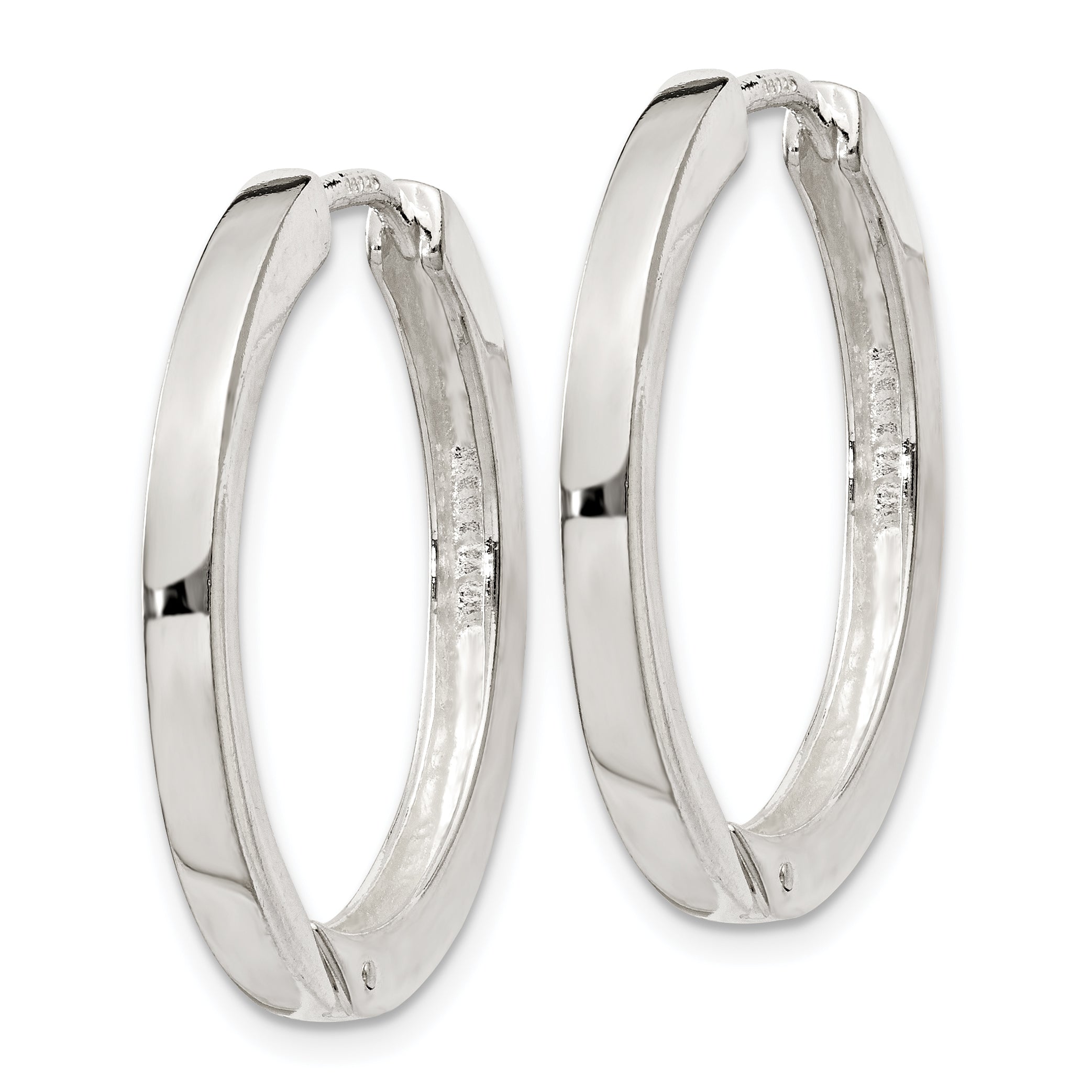 Sterling Silver 925 Polished Hinged Hoop Earrings with Anti-Tarnish Finish