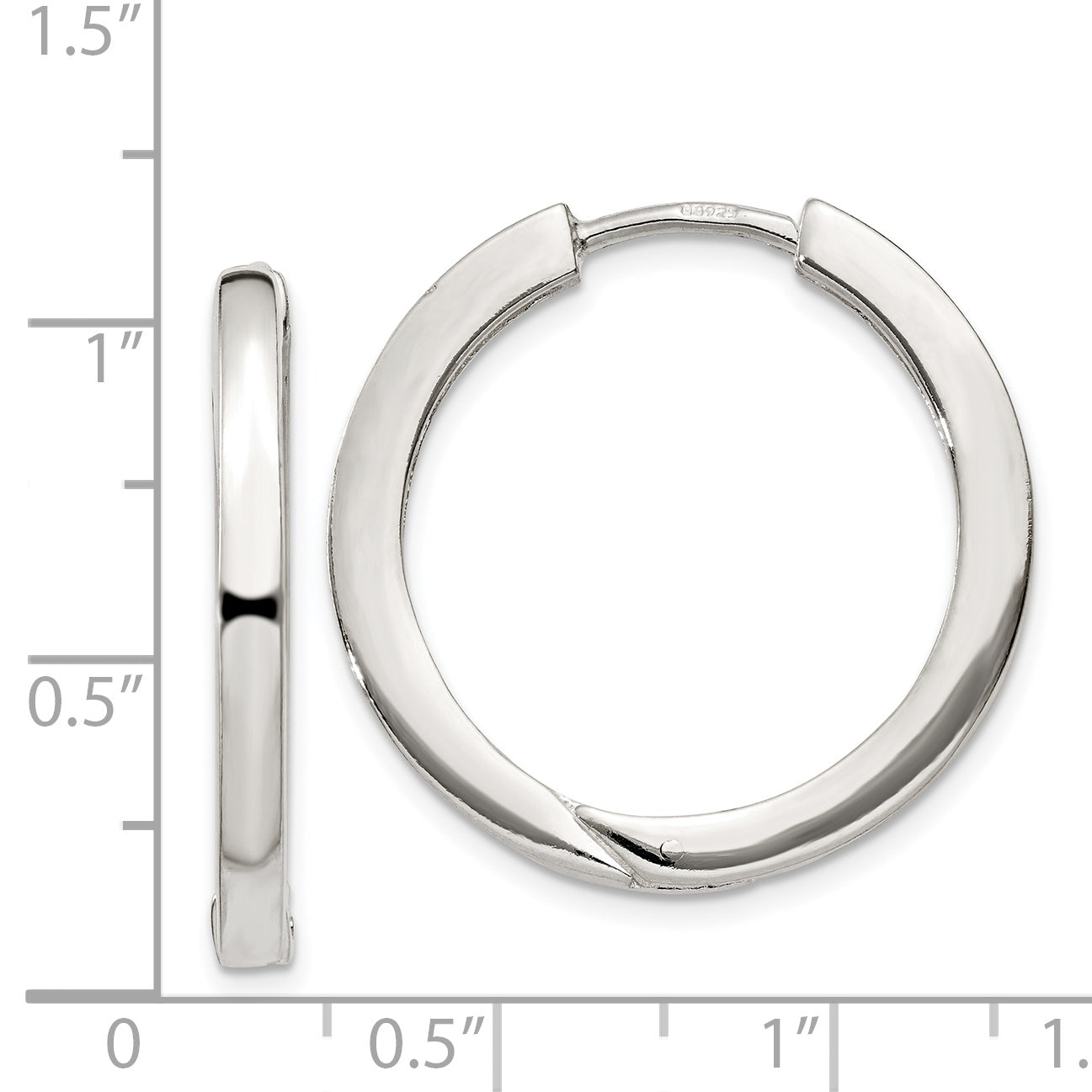 Sterling Silver 925 Polished Hinged Hoop Earrings with Anti-Tarnish Finish
