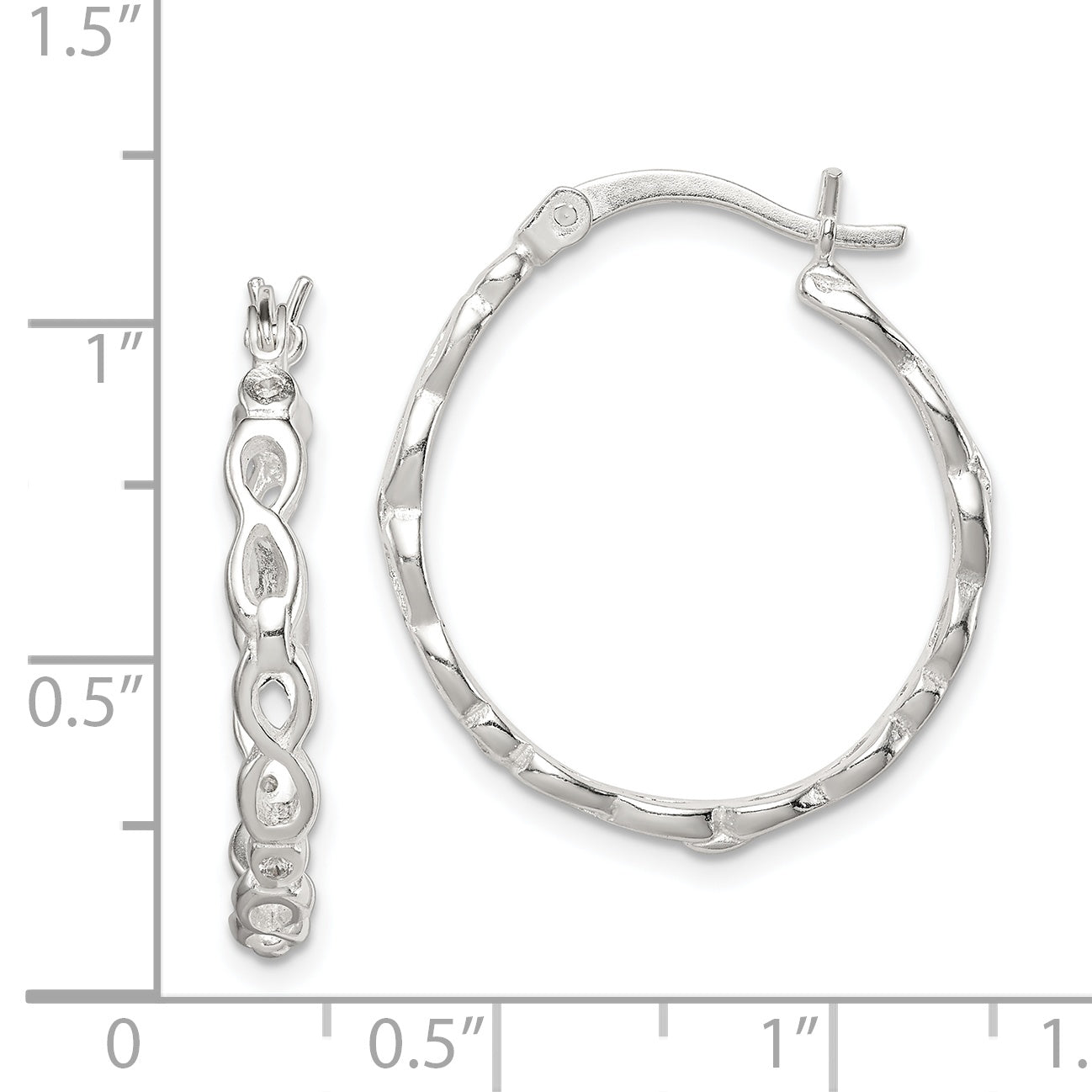 Sterling Silver 925 Infinity CZ Hoop Earrings with Polished Anti-Tarnish Finish