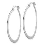 Sterling Silver 925 Polished Oval Hoop Earrings with Rhodium Plating