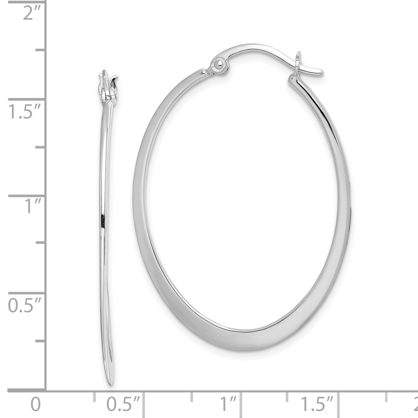 Sterling Silver 925 Polished Oval Hoop Earrings with Rhodium Plating
