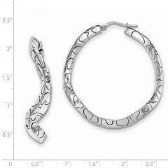 Sterling Silver Rhodium-Plated Hinged Hoop Earrings Polished Wave Design, 43mm