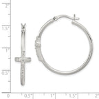 Sterling Silver CZ Cross Hoop Earrings with Polished Anti-Tarnish Finish