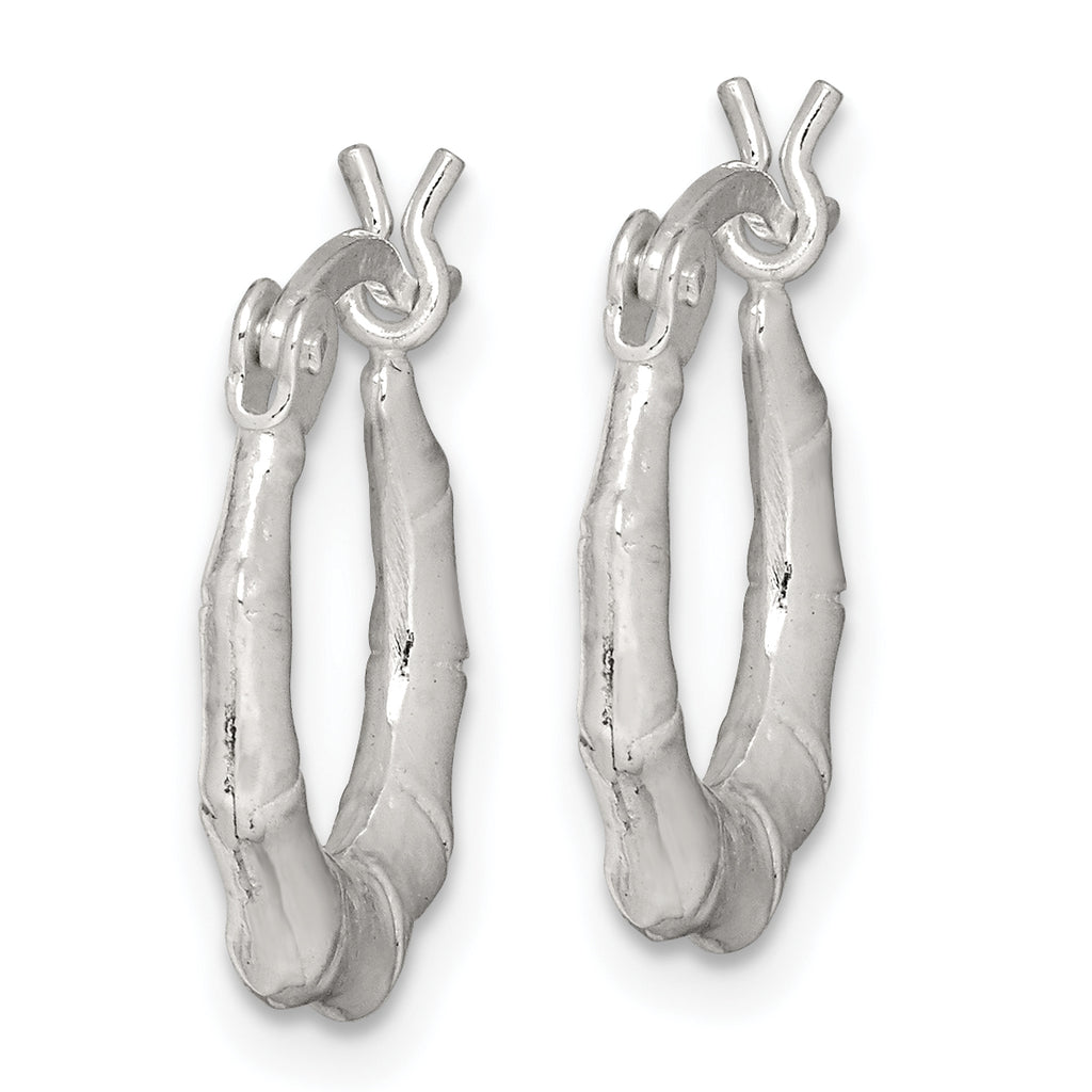 Sterling Silver 925 Bamboo Hoop Earrings with Polished Anti-Tarnish Finish