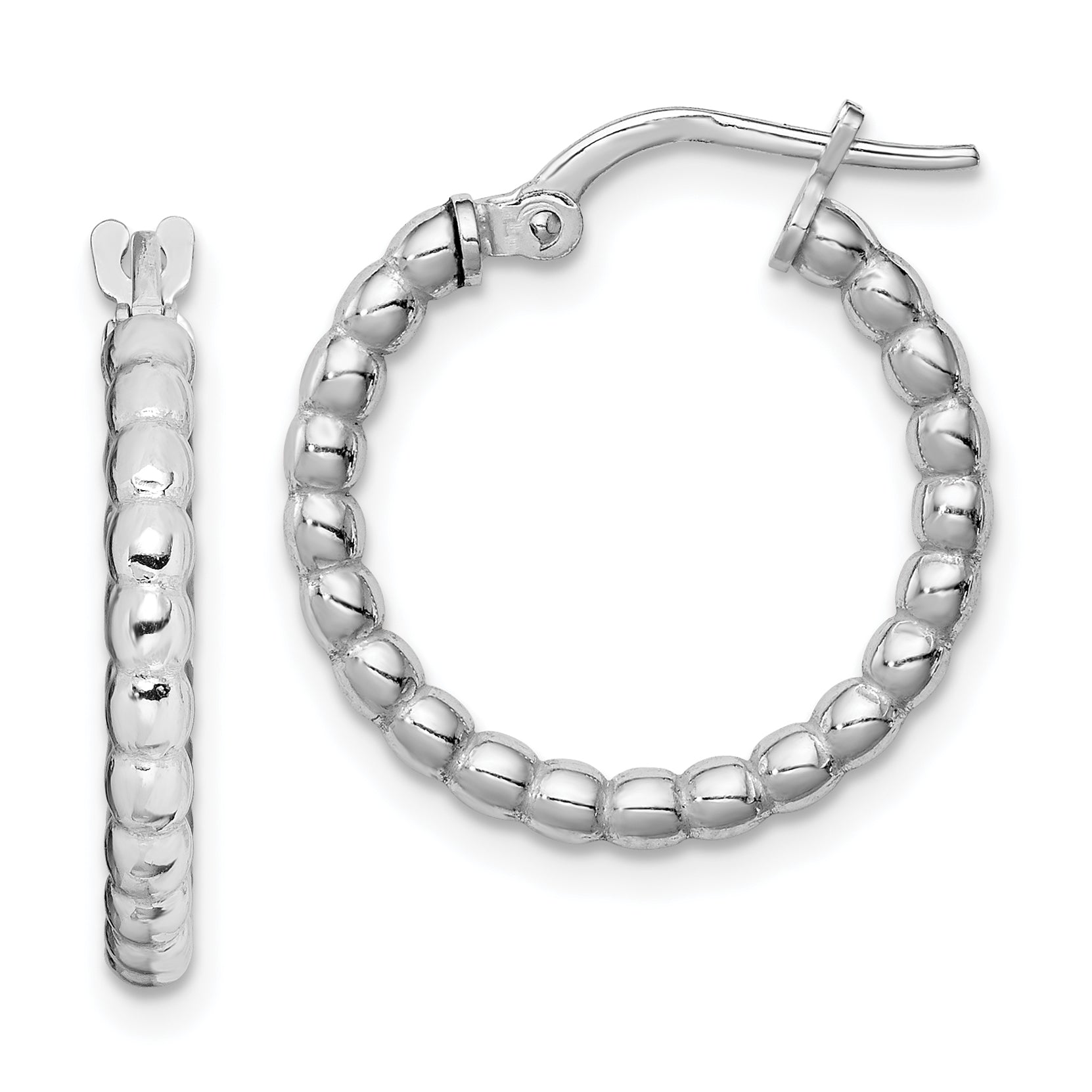 Sterling Silver Rhodium-plated Beaded 3x15mm Hoop Earrings Main image