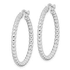 Sophia Jewelers 925 Sterling Silver Rhodium-Plated Beaded Hoop Earrings, Polished Finish