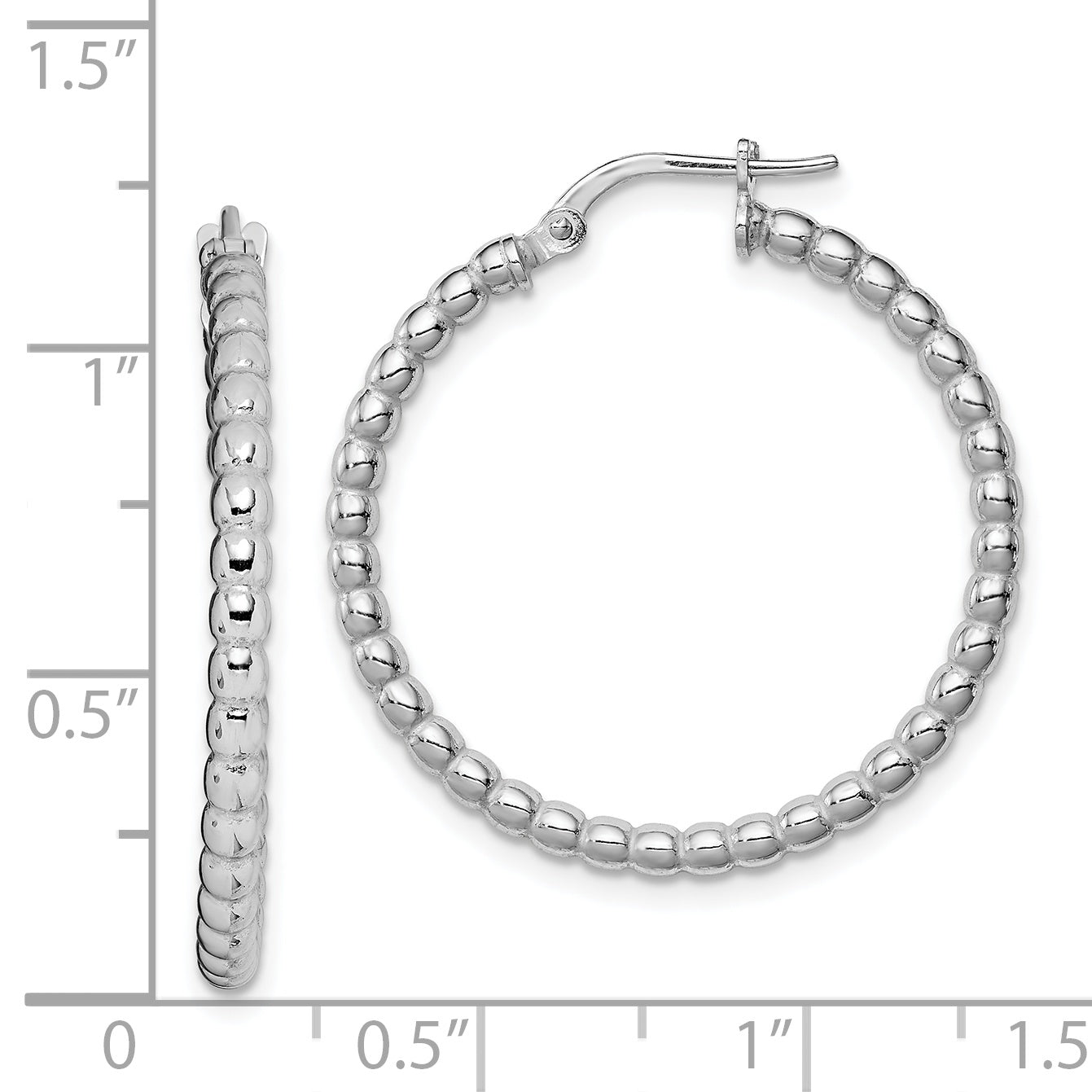 Sophia Jewelers 925 Sterling Silver Rhodium-Plated Beaded Hoop Earrings, Polished Finish
