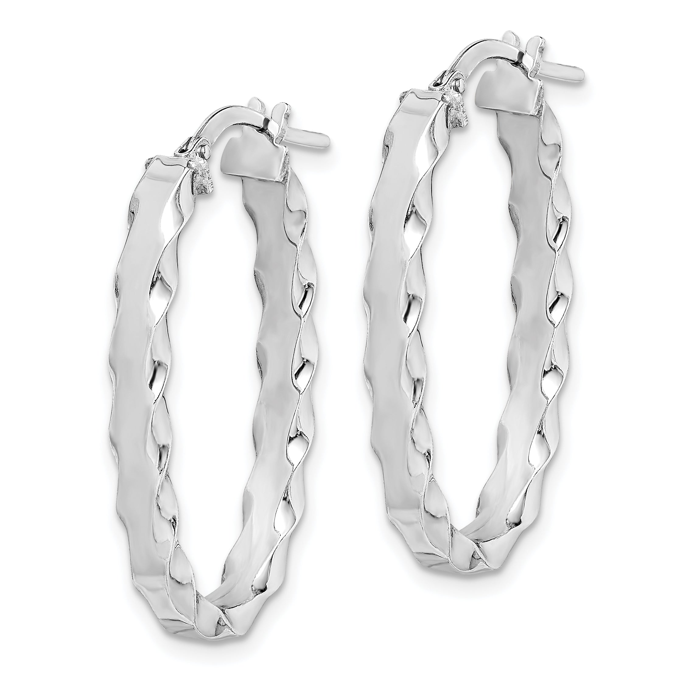 Sterling Silver 925 Scalloped Oval Hoop Earrings with Polished Rhodium Finish