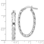 Sterling Silver 925 Scalloped Oval Hoop Earrings with Polished Rhodium Finish
