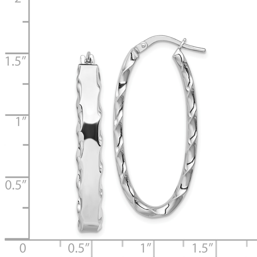 Sterling Silver 925 Scalloped Edge Oval Hoop Earrings with Rhodium Finish, 5mm