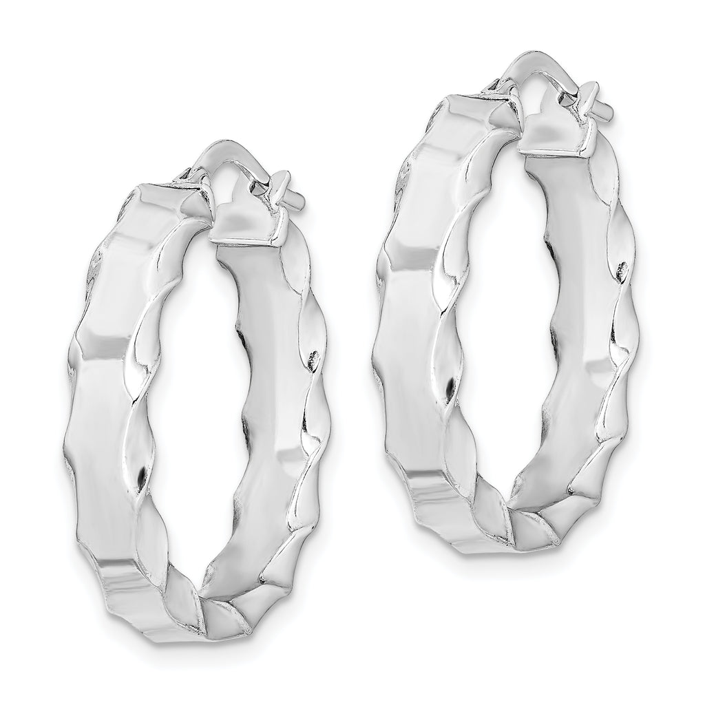 Sterling Silver 925 Rhodium-Plated Scalloped Hoop Earrings Polished 5mm Elegant Design
