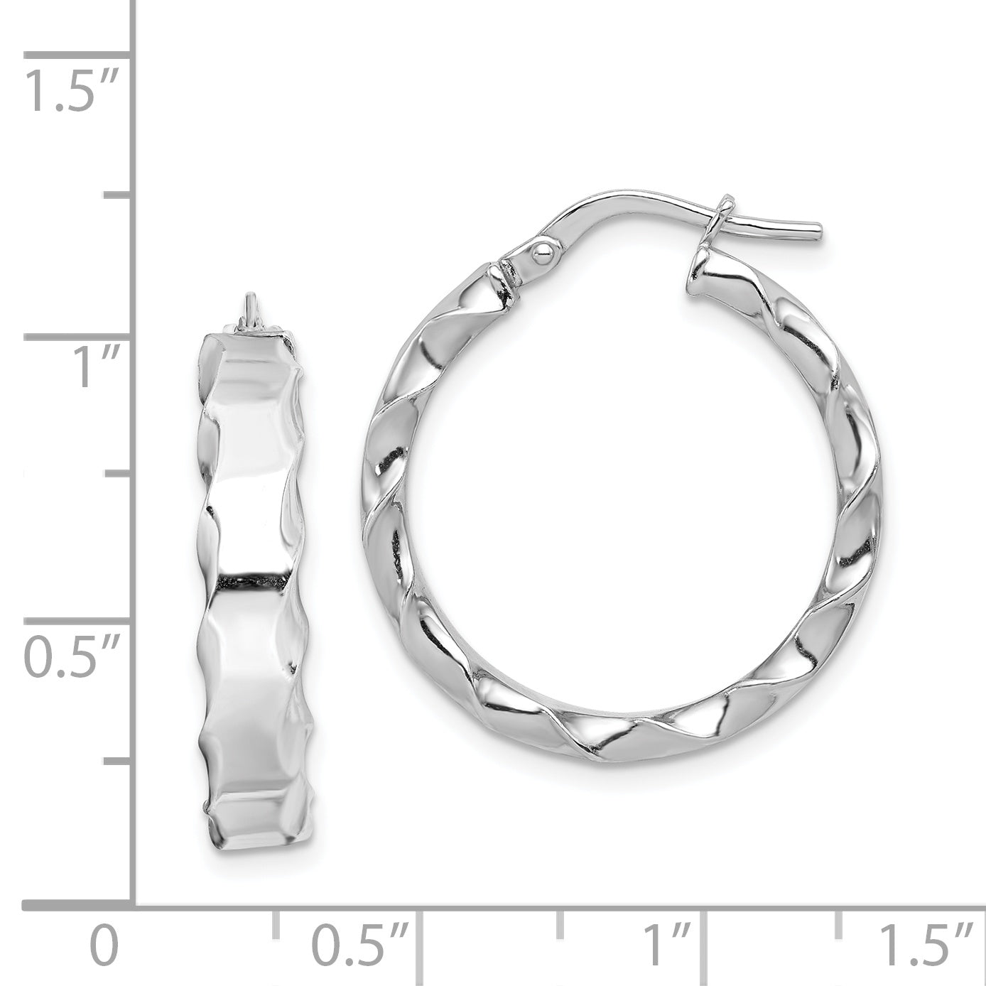 Sterling Silver 925 Rhodium-Plated Scalloped Hoop Earrings Polished 5mm Elegant Design