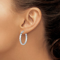 Sterling Silver 925 Hoop Earrings with Rhodium-Plated Scalloped Edge, Polished Finish