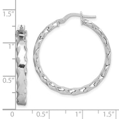 Sterling Silver 925 Hoop Earrings with Rhodium-Plated Scalloped Edge, Polished Finish