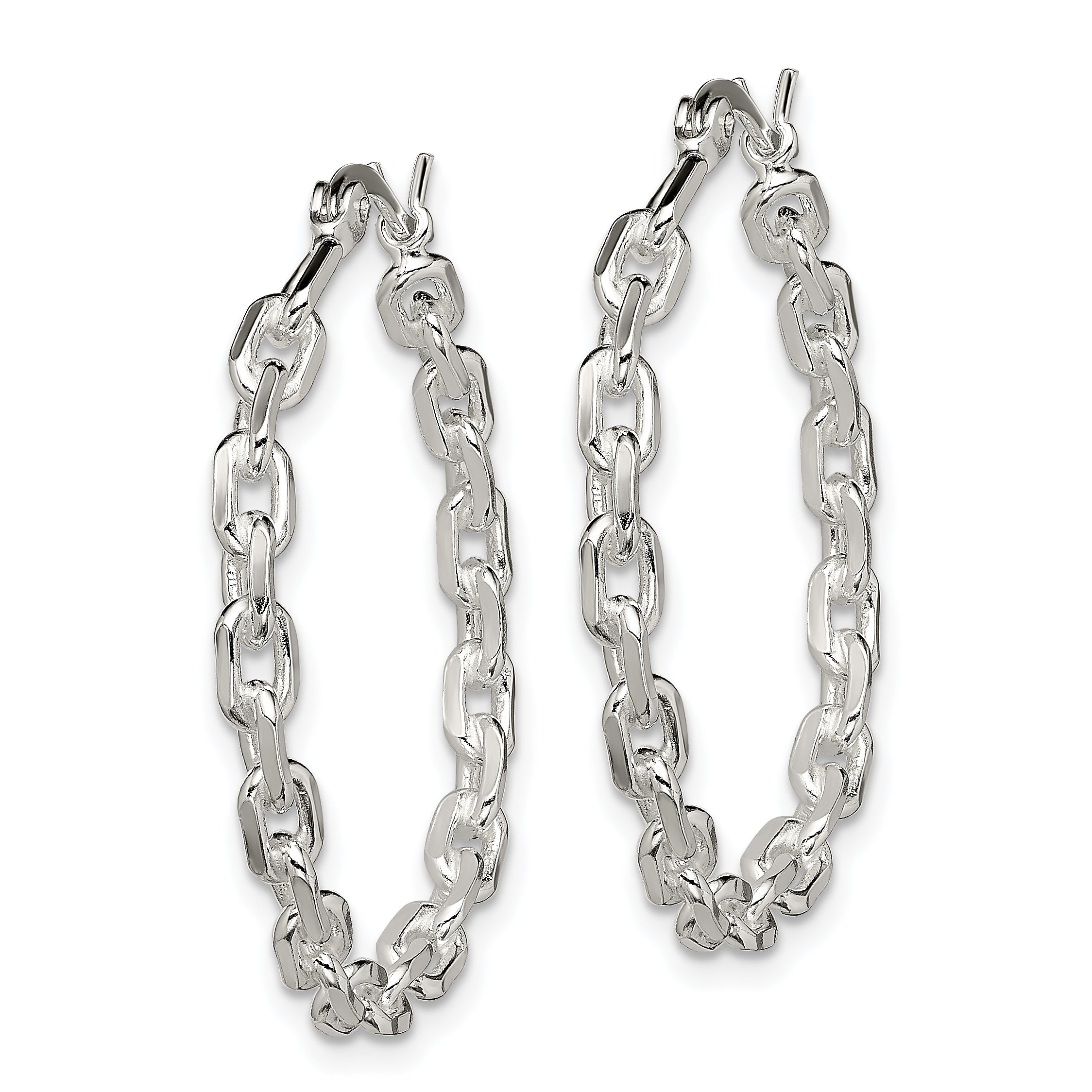 Sterling Silver 925 Polished Hoop Earrings with Hinged Closure and Anti-Tarnish Finish