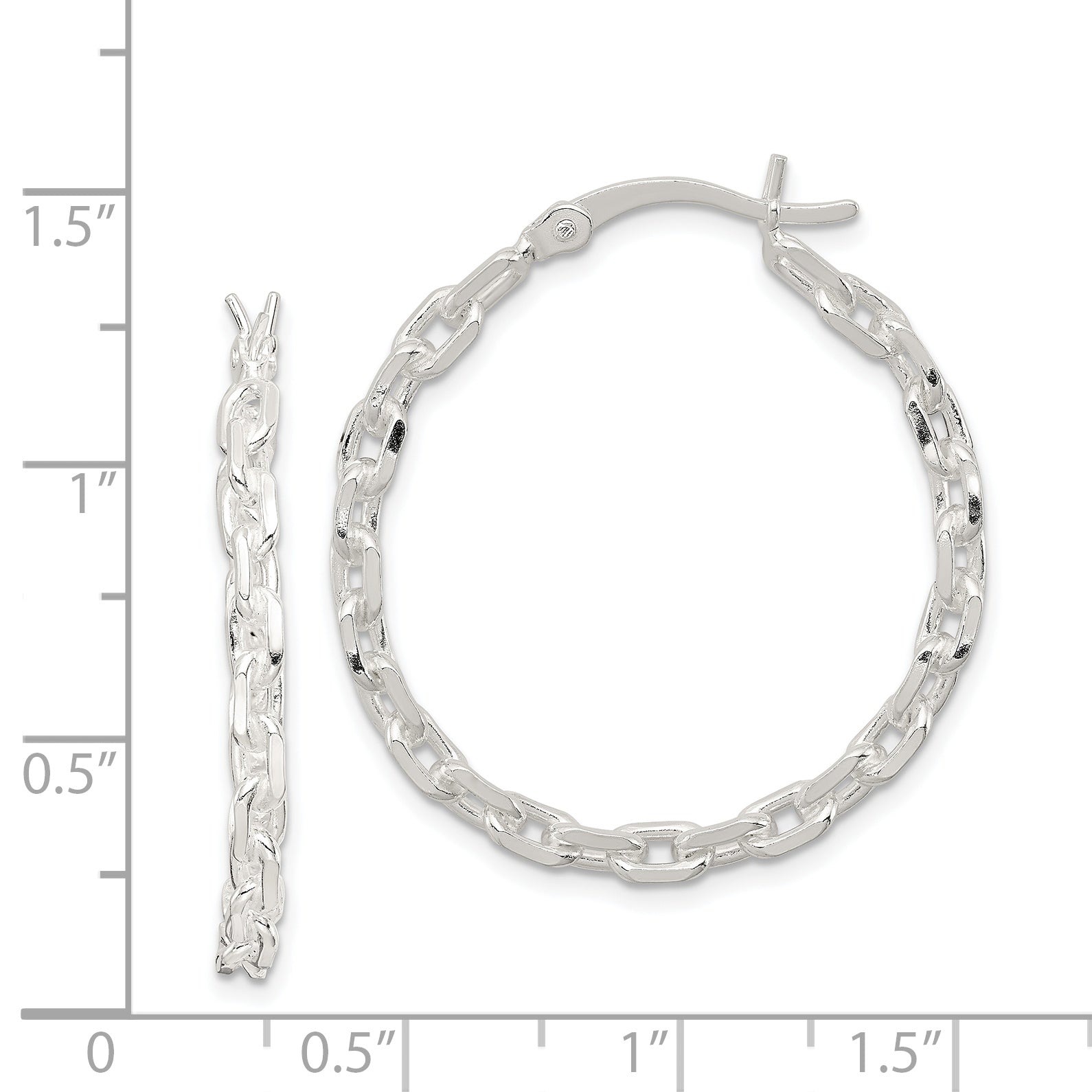 Sterling Silver 925 Polished Hoop Earrings with Hinged Closure and Anti-Tarnish Finish