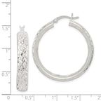 Sterling Silver 5mm Diamond-Cut Hoop Earrings with Brushed Satin Finish