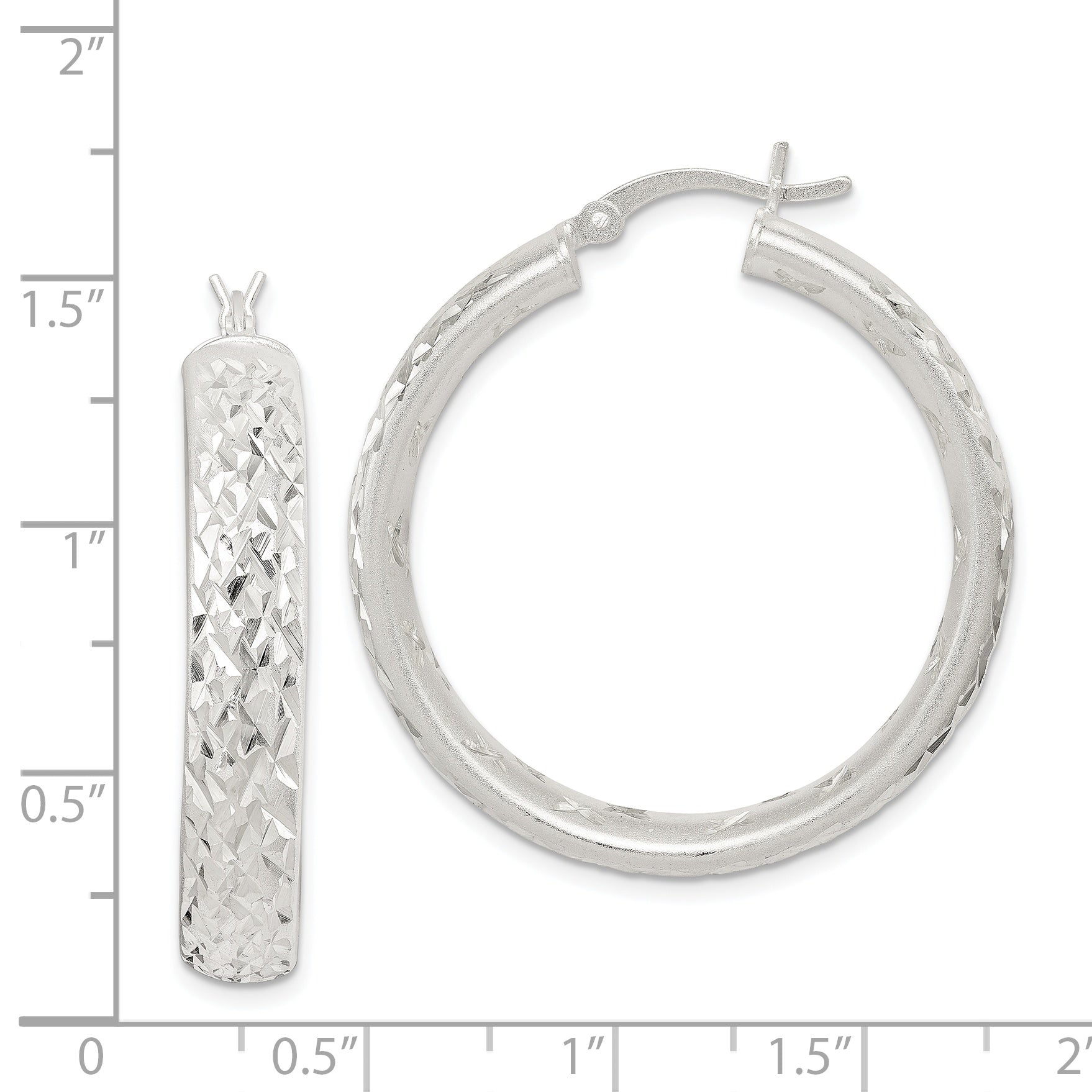 Sterling Silver 5mm Diamond-Cut Hoop Earrings with Brushed Satin Finish