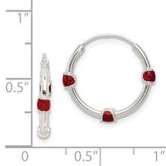 Sterling Silver Polished Red Enamel Endless Hoop Earrings