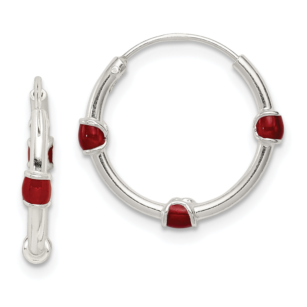 Sterling Silver Polished Red Enamel Endless Hoop Earrings