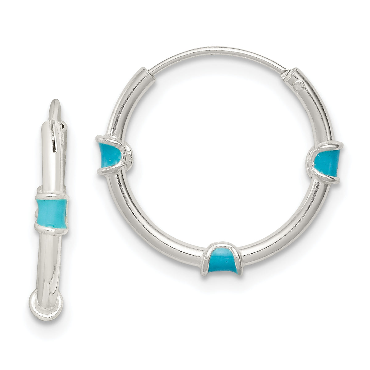 Sterling Silver Polished Light Blue Enamel Endless Hoop Earrings