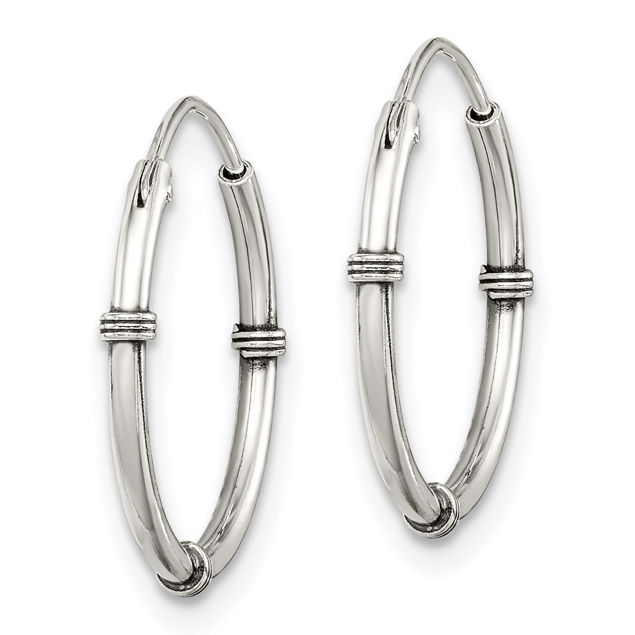 Sterling Silver 925 Endless Hoop Earrings with Polished Antiqued Finish Secondary image