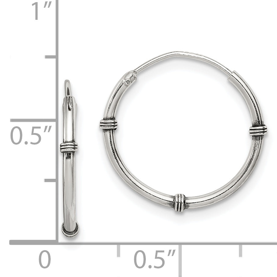 Sterling Silver 925 Endless Hoop Earrings with Polished Antiqued Finish