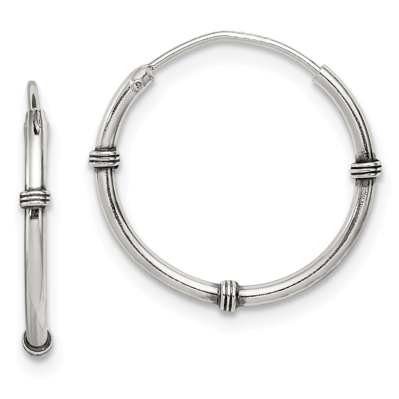 Sterling Silver Polished and Antiqued Endless Hoop Earrings Main image