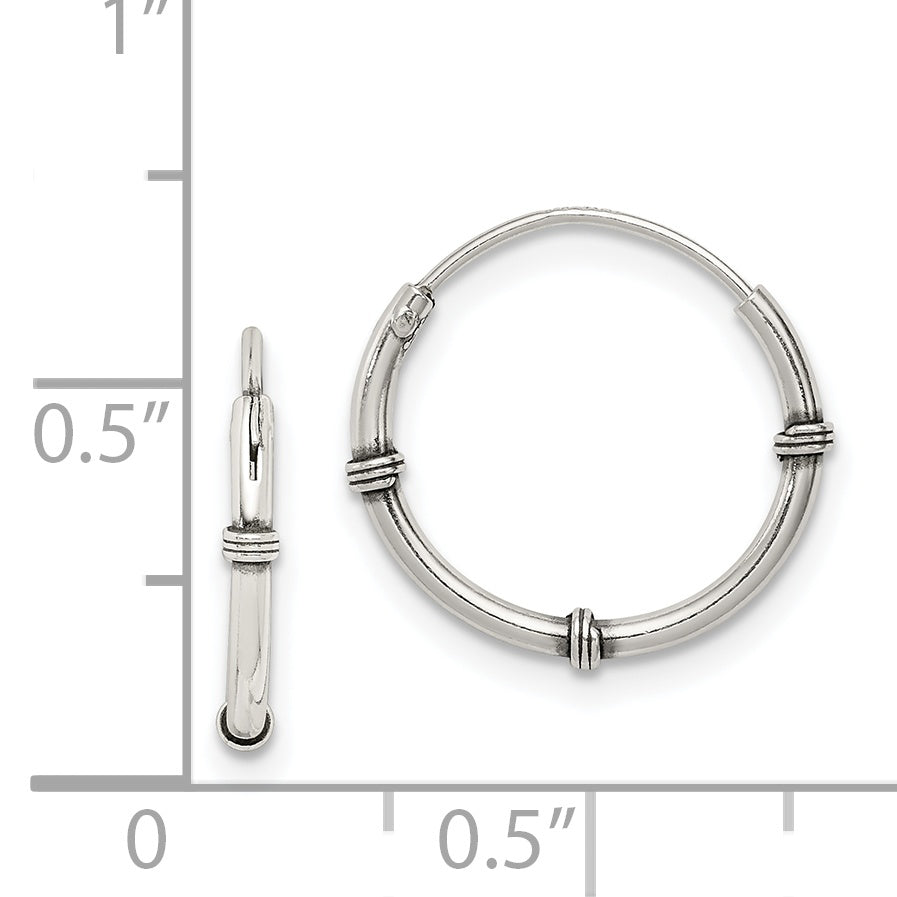 Sterling Silver 925 Endless Hoop Earrings with Polished Antique Finish