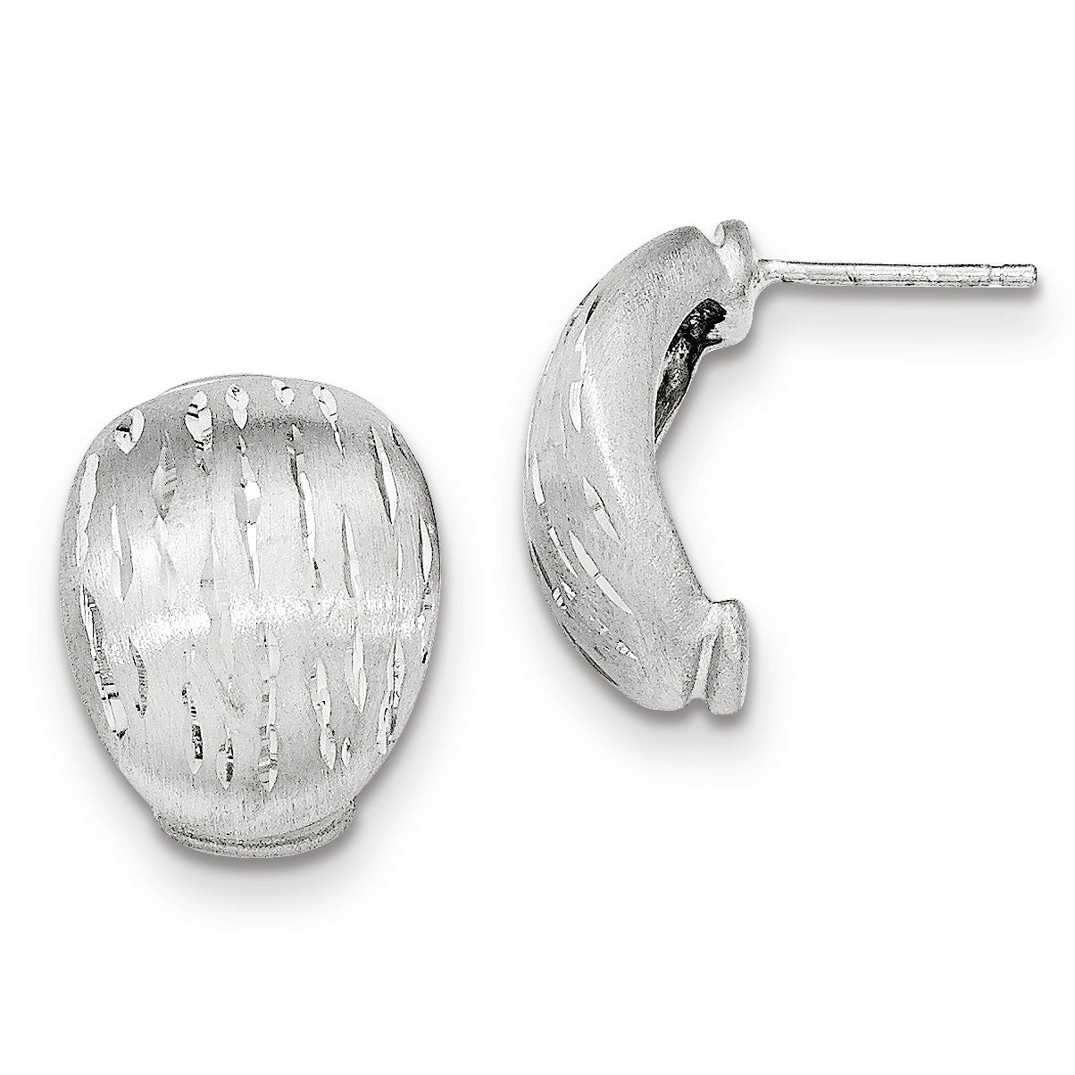 Sterling Silver Satin/Diamond-cut Curved Post Earrings