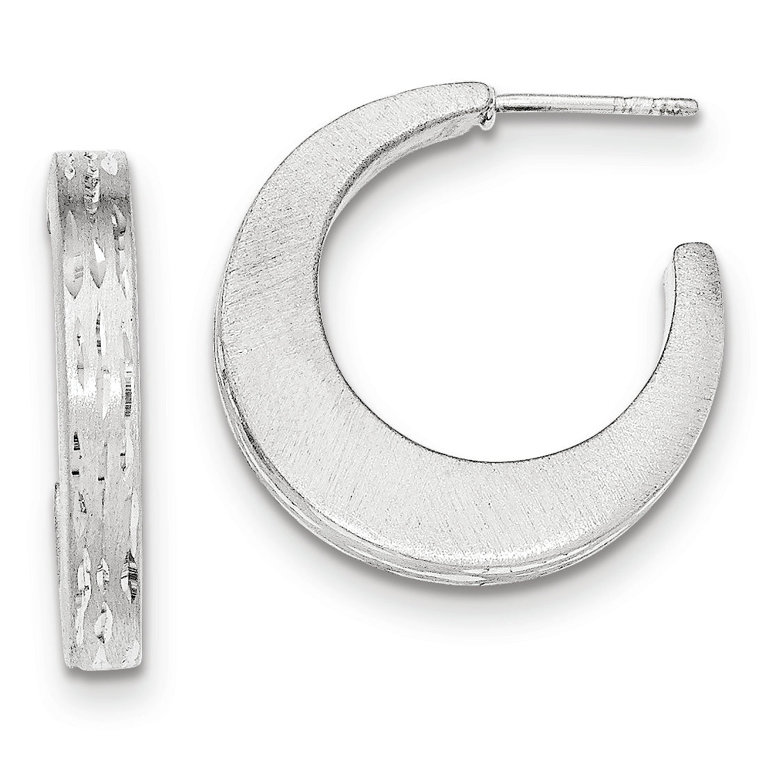 Sterling Silver Brushed/Diamond-cut Post Hoop Earrings Main image