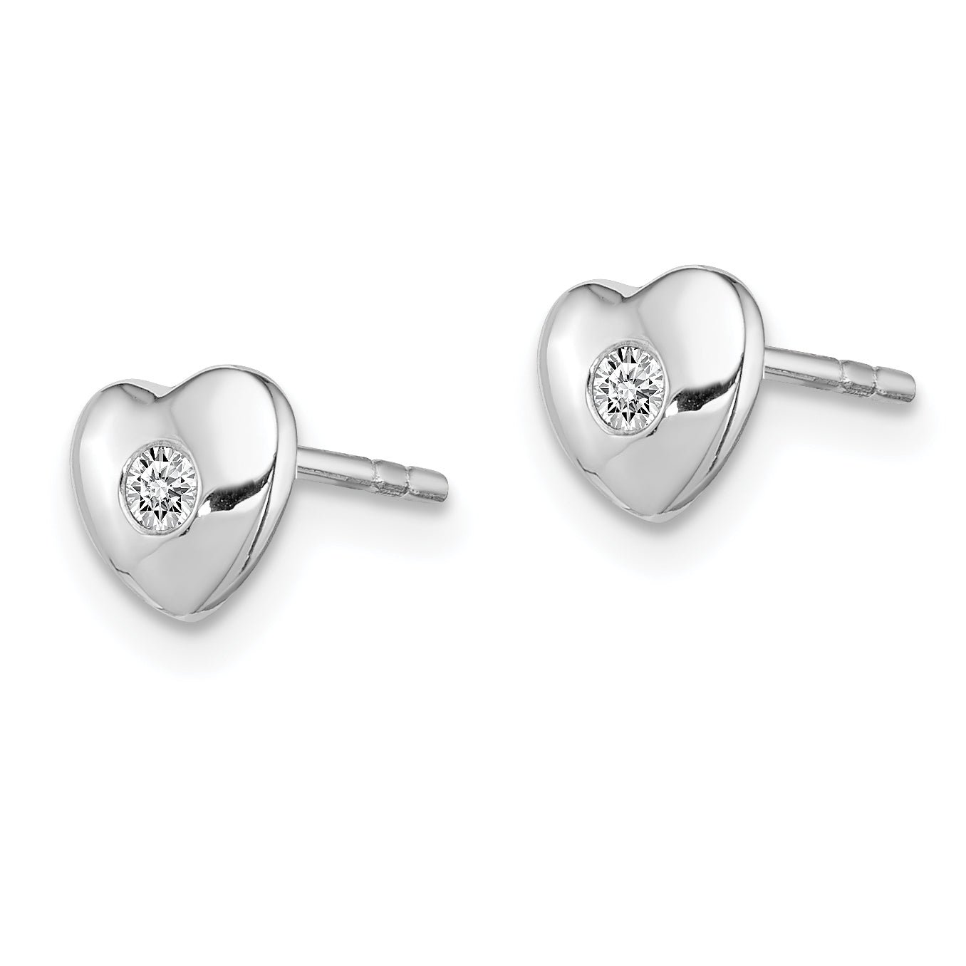 Sterling Silver 925 Heart Post Earrings with White CZ Stones Polished Finish