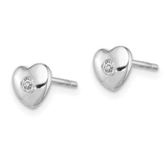 Sterling Silver Rhodium-plated w/CZ Heart Post Earrings