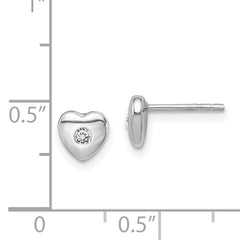 Sterling Silver 925 Heart Post Earrings with White CZ Stones Polished Finish