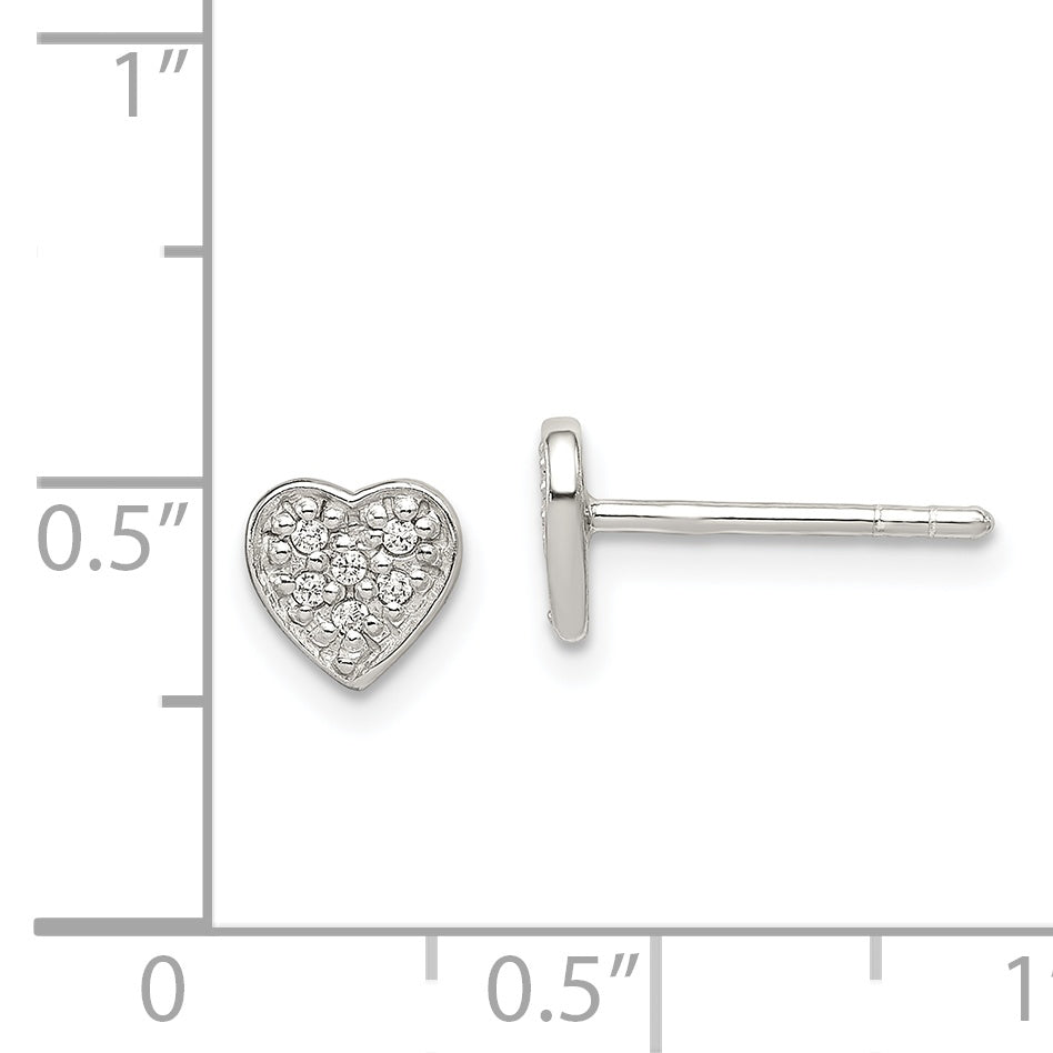 Sterling Silver CZ Heart Earrings with Polished Anti-Tarnish Finish