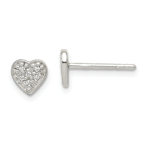 Cubic Zirconia Heart Stud Earrings in Sterling Silver with Anti-Tarnish, 7mm - Sophia Jewelers