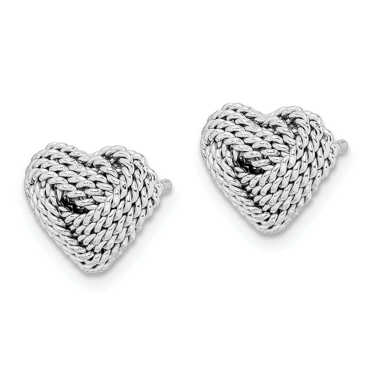 Sterling Silver 925 Love Knot Heart Earrings Polished Rhodium-Plated