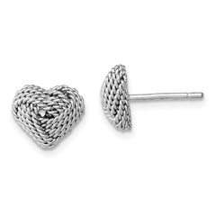 Sterling Silver Rhodium-plated Small Twisted Love Knot Heart Post Earrings