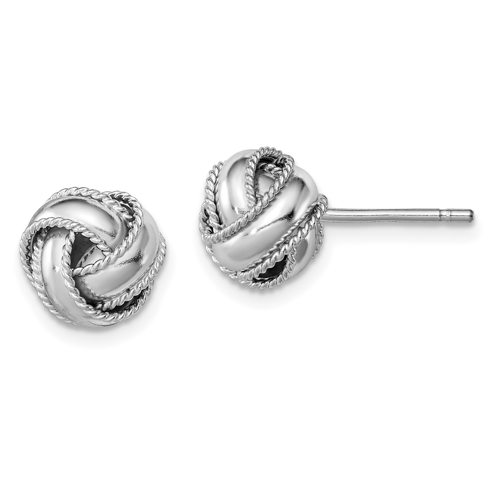 Sterling Silver Rhodium-plated Rope Edged Knot Post Earrings Main image