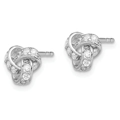 925 Sterling Silver Rhodium-Plated CZ Love Knot Earrings  Polished Elegant Design