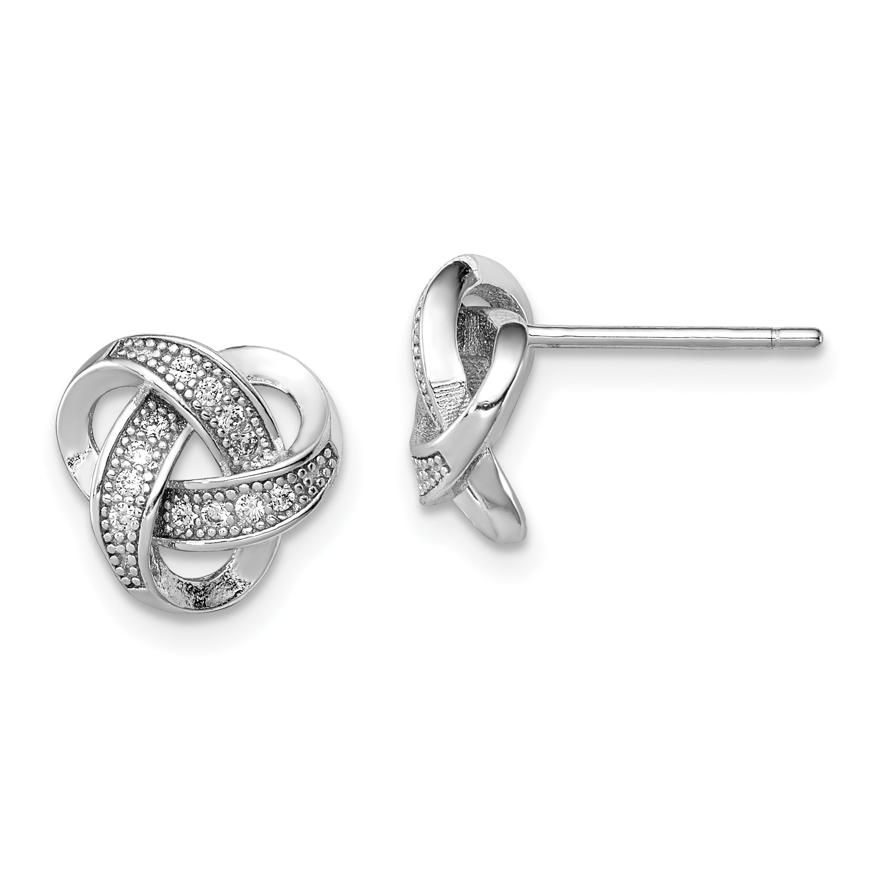 Sterling Silver Rhodium-plated CZ Micropav‚ Love Knot Post Earrings Main image