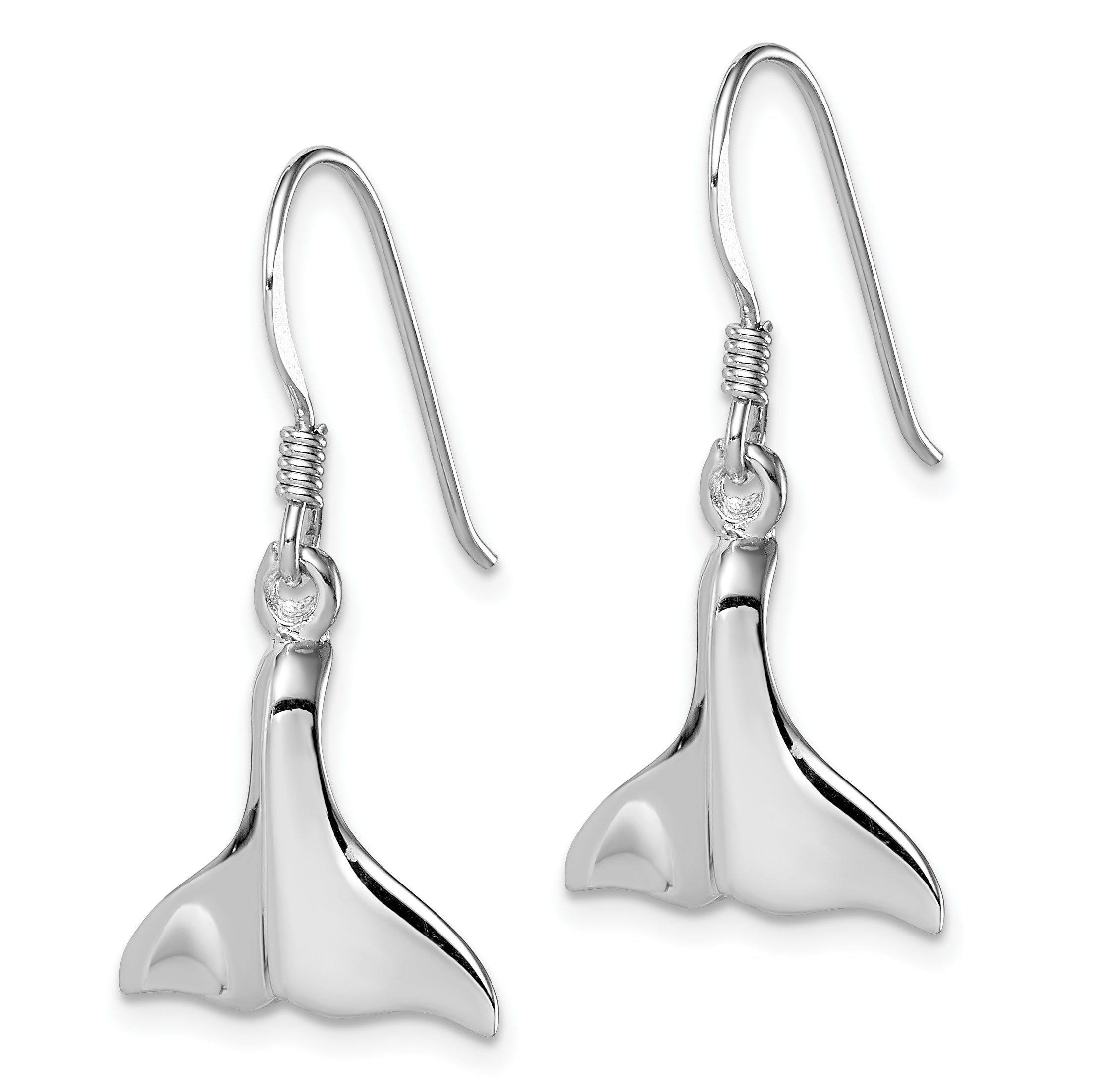 Sterling Silver 925 Whale Tail Dangle Earrings with Rhodium Plating Secondary image