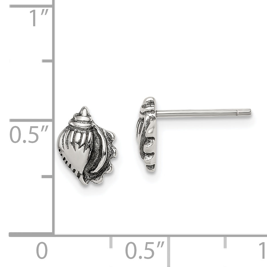 Sterling Silver Sea Shell Post Earrings with Polished Antiqued Finish Elegant Design