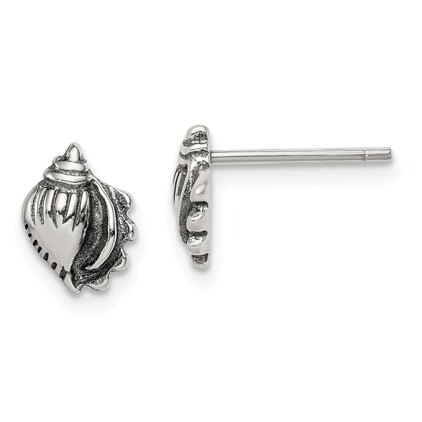 Sterling Silver Polished and Antiqued Sea Shell Post Earrings Main image