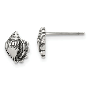 Sea Shell Stud Earrings in Sterling Silver, 7mm Antiqued & Polished - Sophia Jewelers