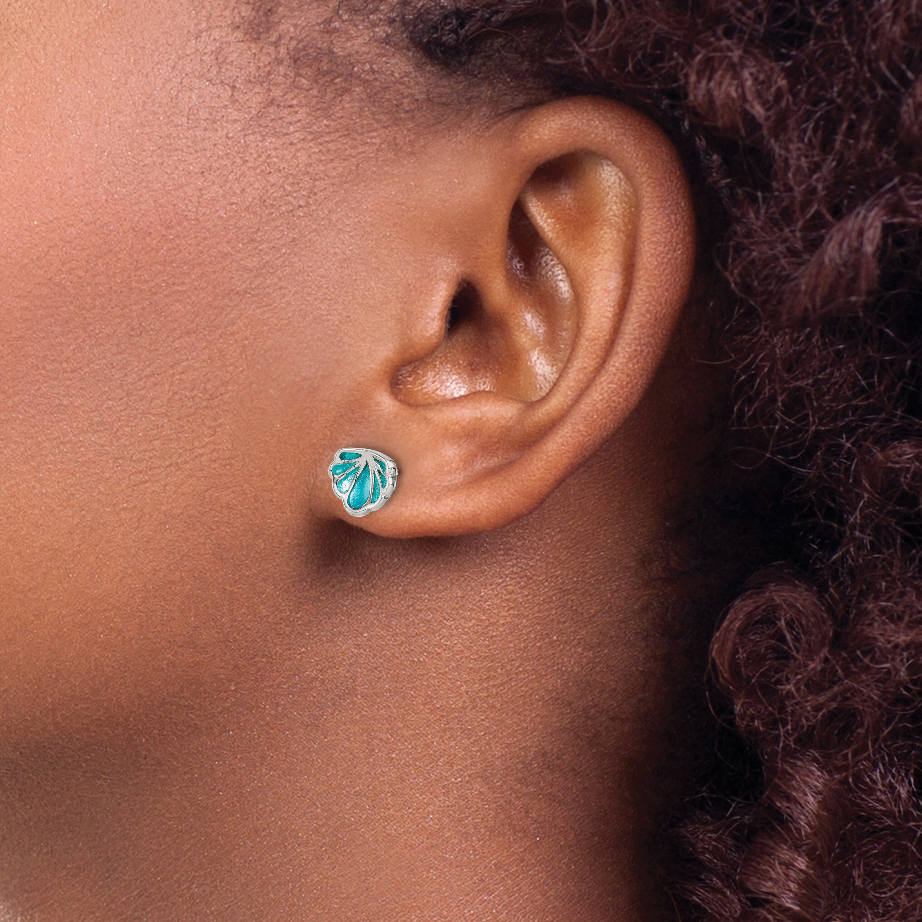 Sterling Silver Enamel Seashell Earrings with Polished Finish and Anti-Tarnish
