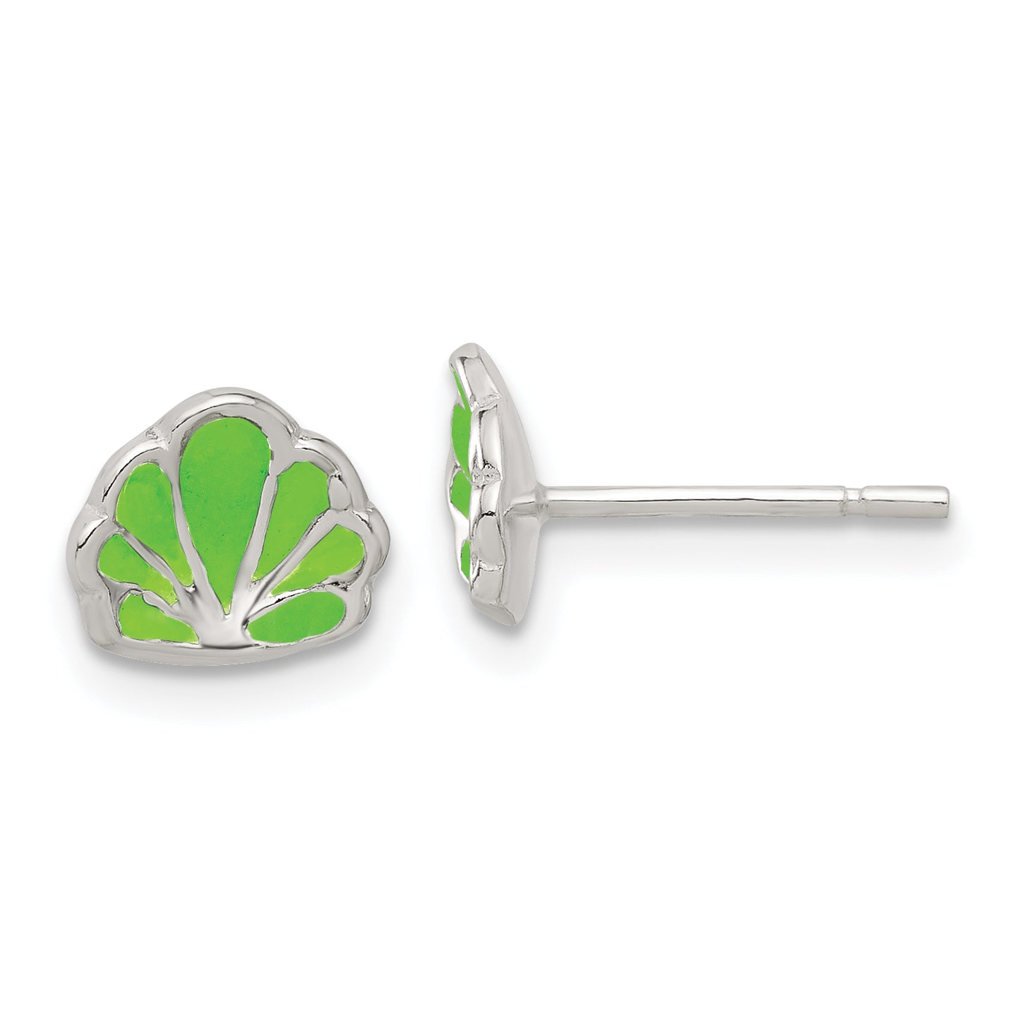 Sterling Silver Polished Enamel Seashell Post Earrings Main image