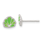 Sterling Silver Polished Enamel Seashell Post Earrings